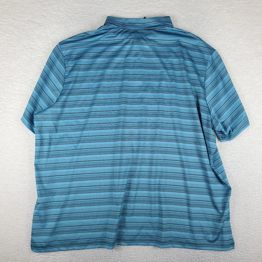 Adidas Polo Shirt Mens 4XL Blue Striped Performance Golf Snap Button
